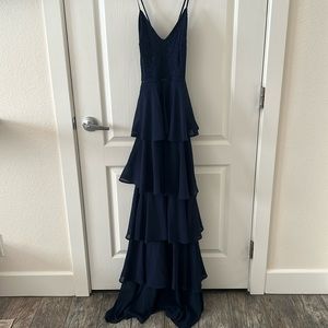 WINDSOR Long Lace Tiered Dress NAVY BLUE (Size: 8)